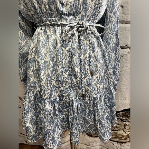 Anthropologie Bishop + Young Boho Tiered Button Down Dress with Belt Long Sleeve - Picture 7 of 8